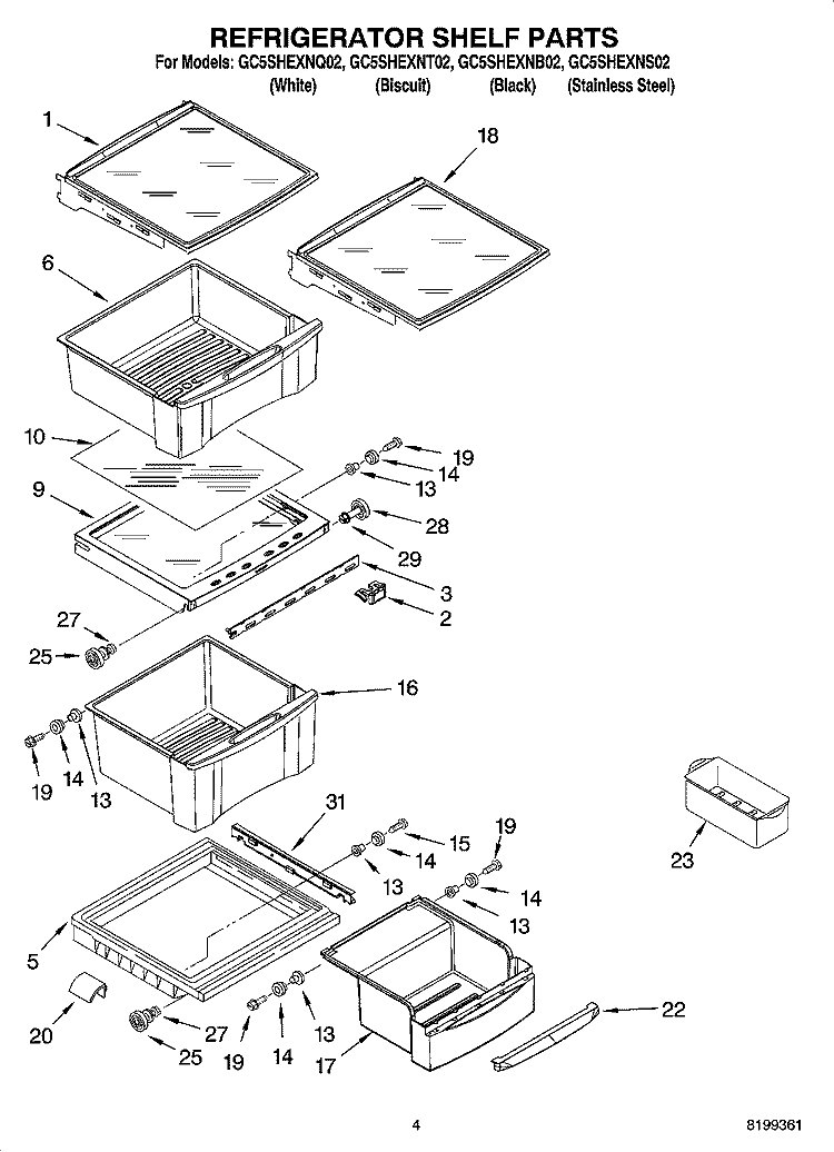 REFRIGERATOR SHELF PARTS Diagram and Parts List for GC5SHEXNB02  Whirlpool Refrigerator