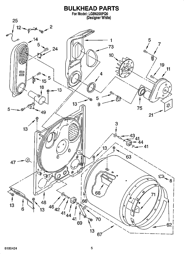 BULKHEAD PARTS Diagram and Parts List for LGB6200PQ0  Whirlpool Dryer