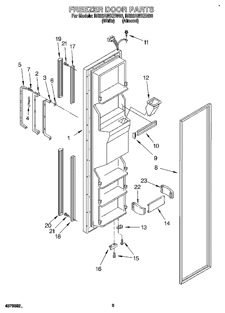 FREEZER DOOR Diagram and Parts List for RS25AWXEW00  Roper Refrigerator