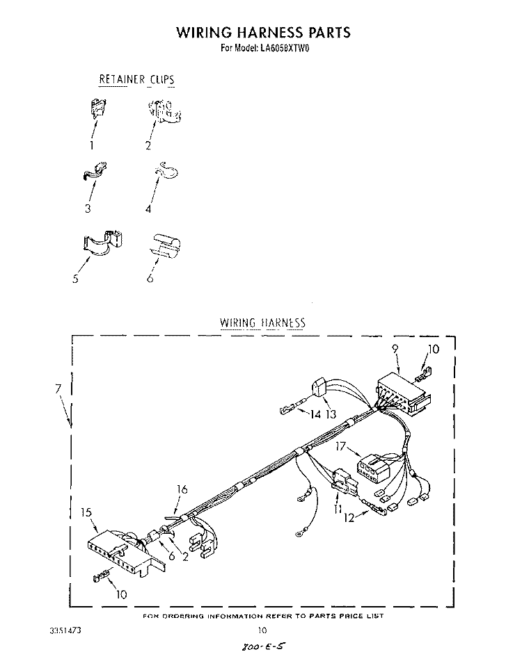 WIRING HARNESS Diagram and Parts List for LA6058XTM0  Whirlpool Washer