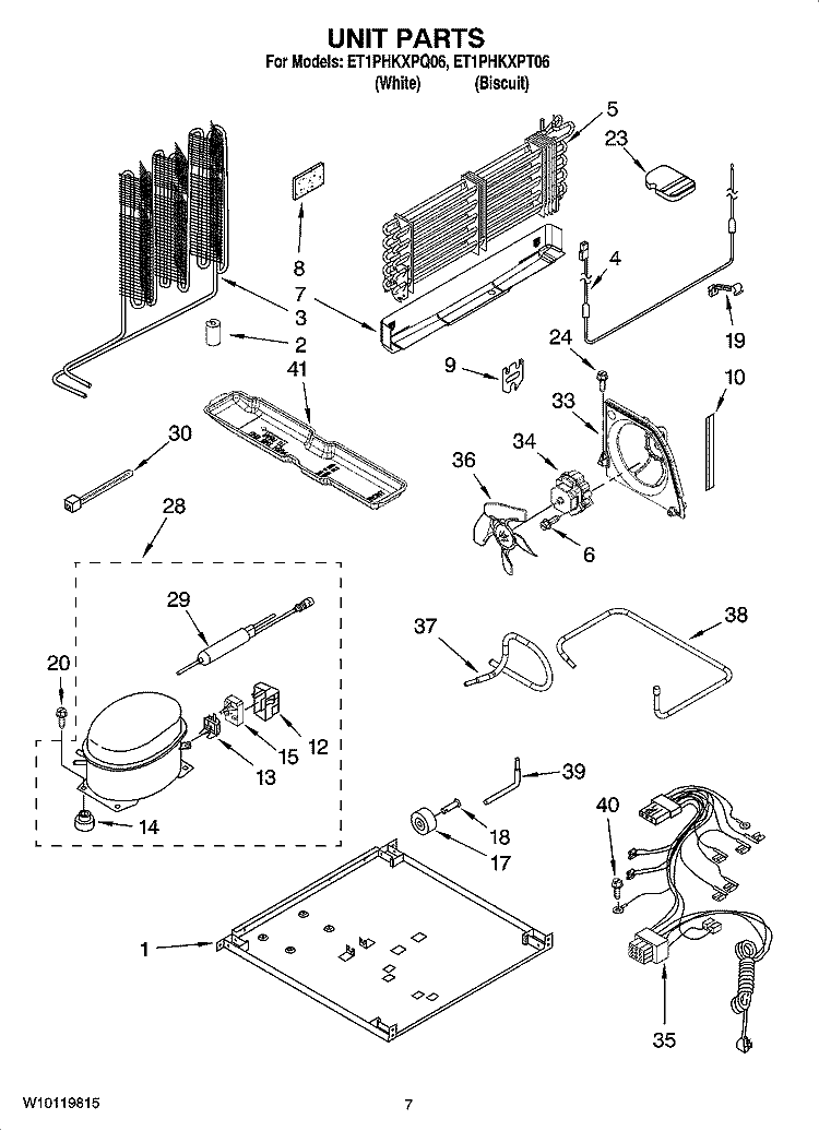 UNIT PARTS Diagram and Parts List for ET1PHKXPQ06  Whirlpool Refrigerator