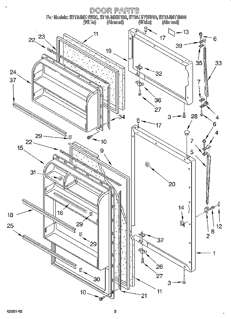 DOOR Diagram and Parts List for ET16JMXHW00  Whirlpool Refrigerator