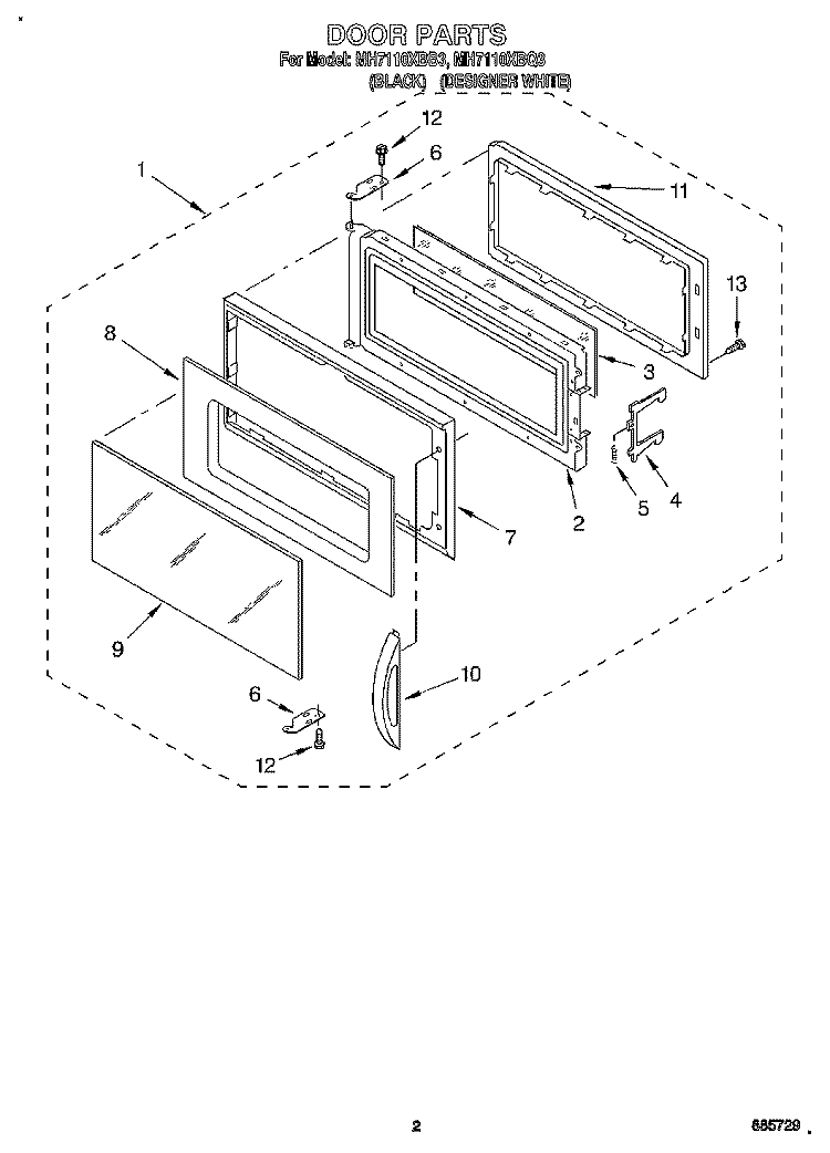 DOOR Diagram and Parts List for MH7110XBQ3  Whirlpool Microwave