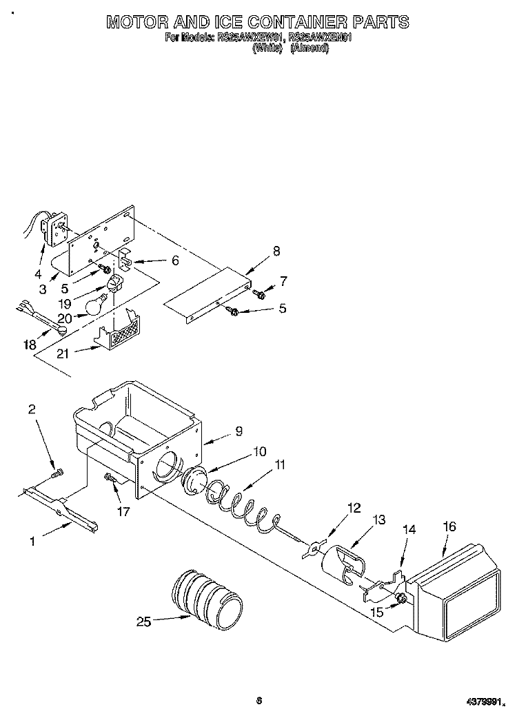 MOTOR AND ICE CONTAINER Diagram and Parts List for RS25AWXEN01  Roper Refrigerator