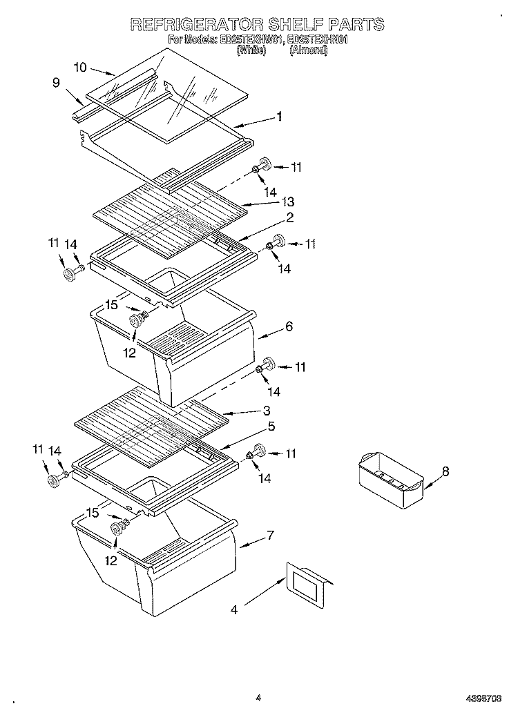 REFRIGERATOR SHELF Diagram and Parts List for ED25TEXHW01  Whirlpool Refrigerator