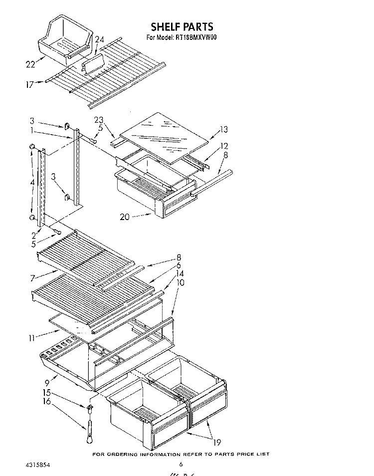 SHELF Diagram and Parts List for RT18BMXVW00  Roper Refrigerator