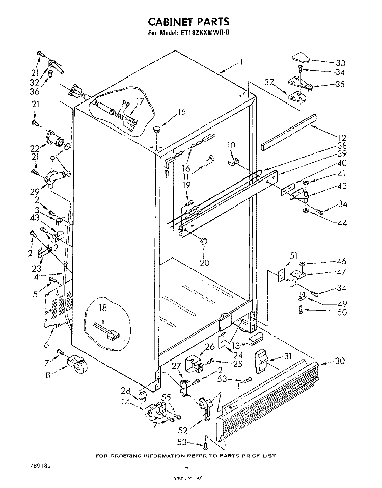 CABINET Diagram and Parts List for ET18ZKXMWR0  Whirlpool Refrigerator