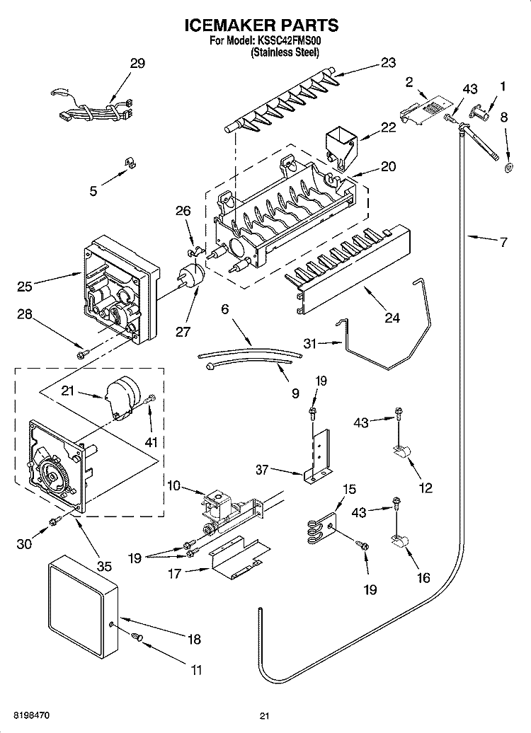 ICEMAKER PARTS Diagram and Parts List for KSSC42FMS00  KitchenAid Refrigerator