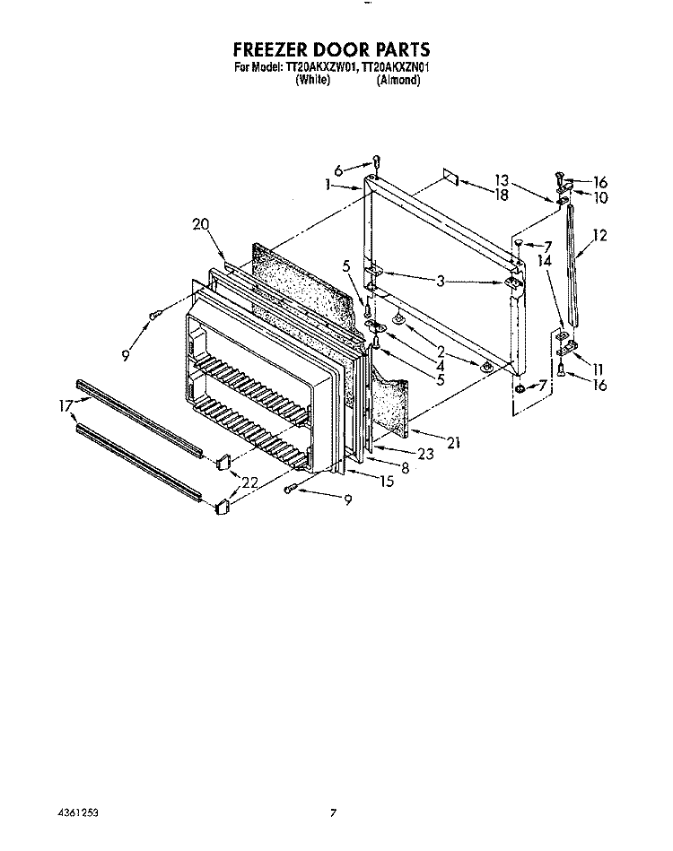 FREEZER DOOR Diagram and Parts List for TT20AKXZN01  Whirlpool Refrigerator