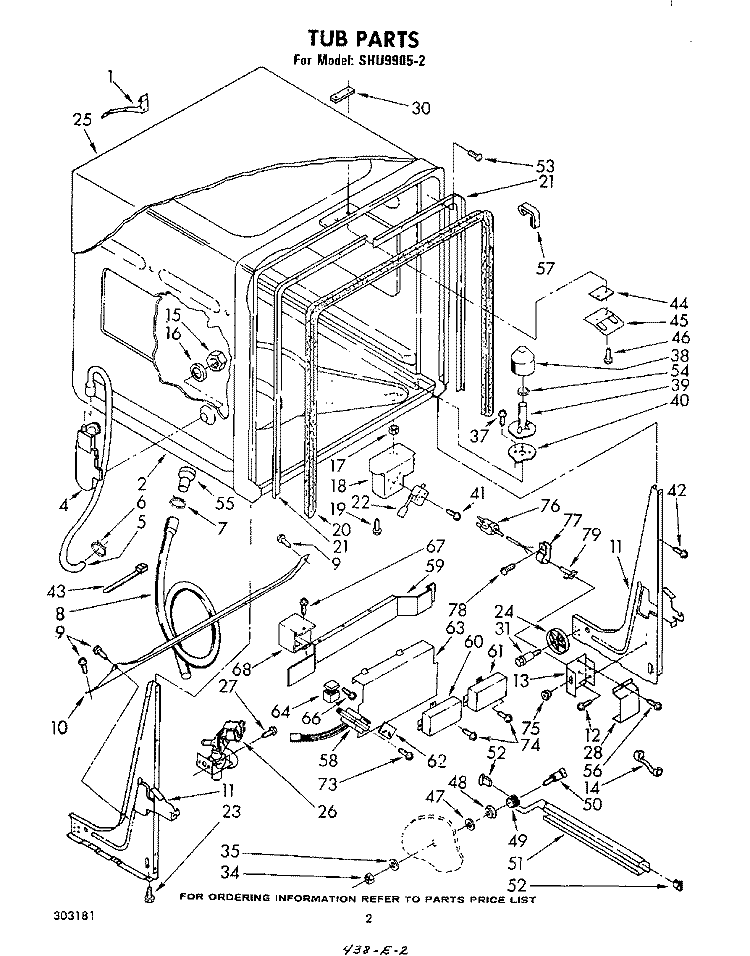 TUB , LITERATURE AND OPTIONAL Diagram and Parts List for SHU99052  Whirlpool Dishwasher