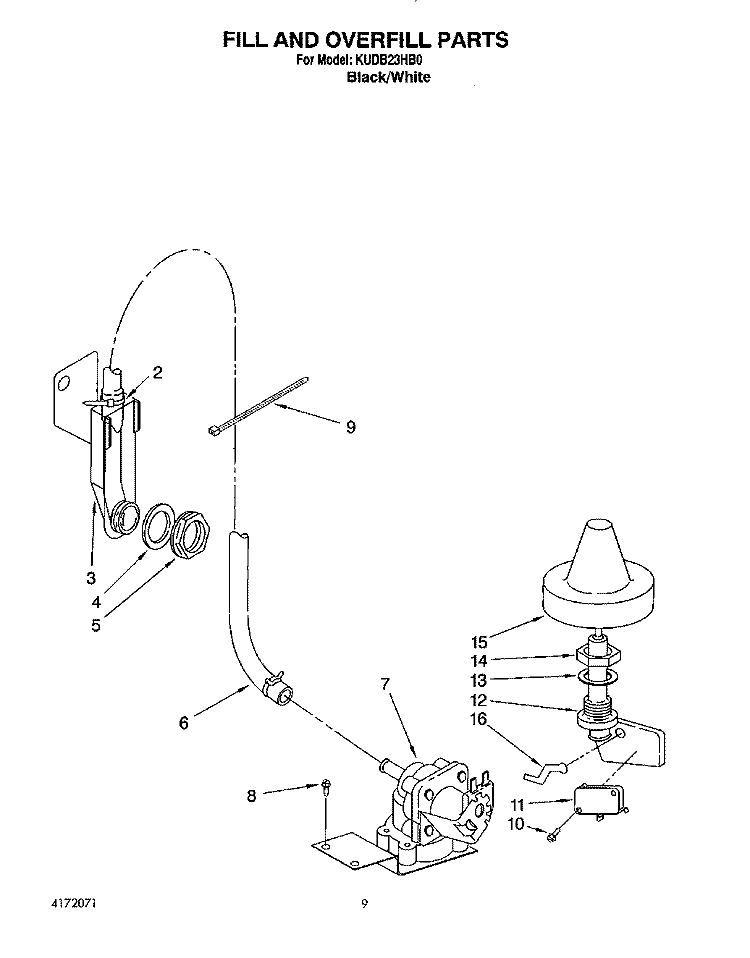 FILL AND OVERFILL Diagram and Parts List for KUDB23HB0  KitchenAid Dishwasher