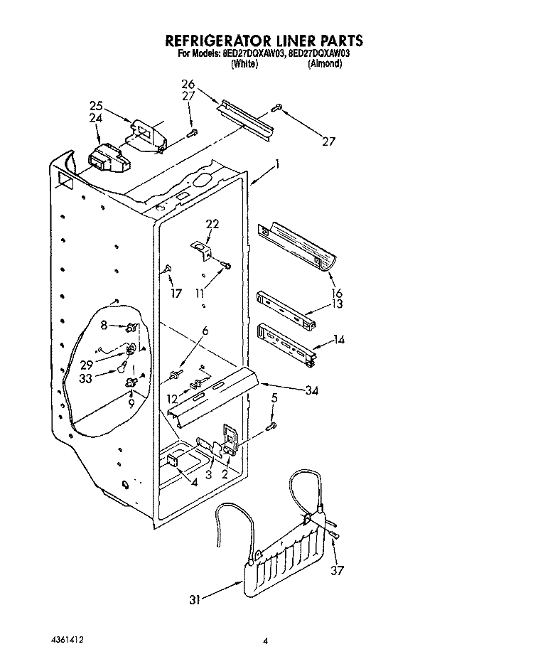 REFRIGERATOR LINER Diagram and Parts List for 8ED27DQXAN03  Whirlpool Refrigerator