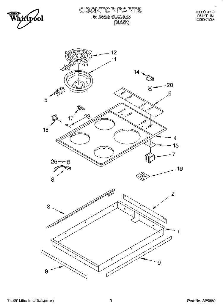 SECTION Diagram and Parts List for WBC31023  Whirlpool Cooktop