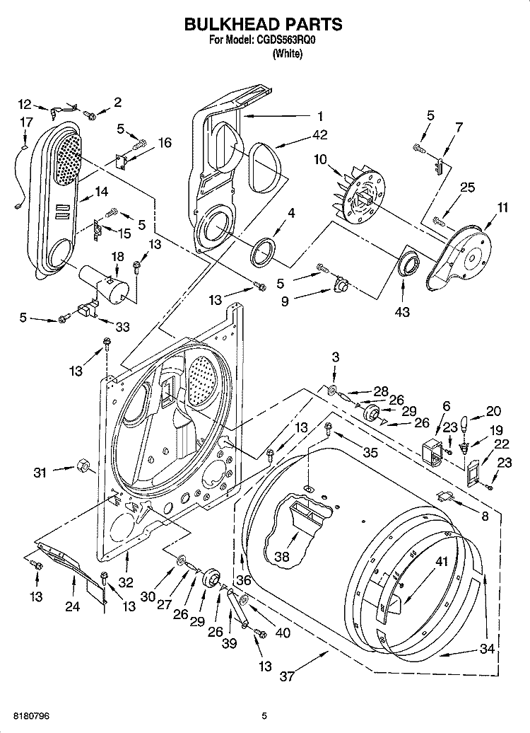 BULKHEAD PARTS Diagram and Parts List for CGDS563RQ0  Crosley Dryer