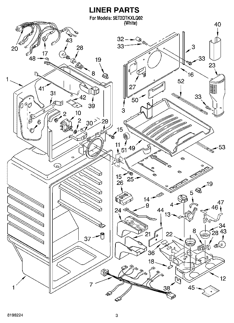 LINER Diagram and Parts List for 5ET2DTKXLQ02  Whirlpool Refrigerator