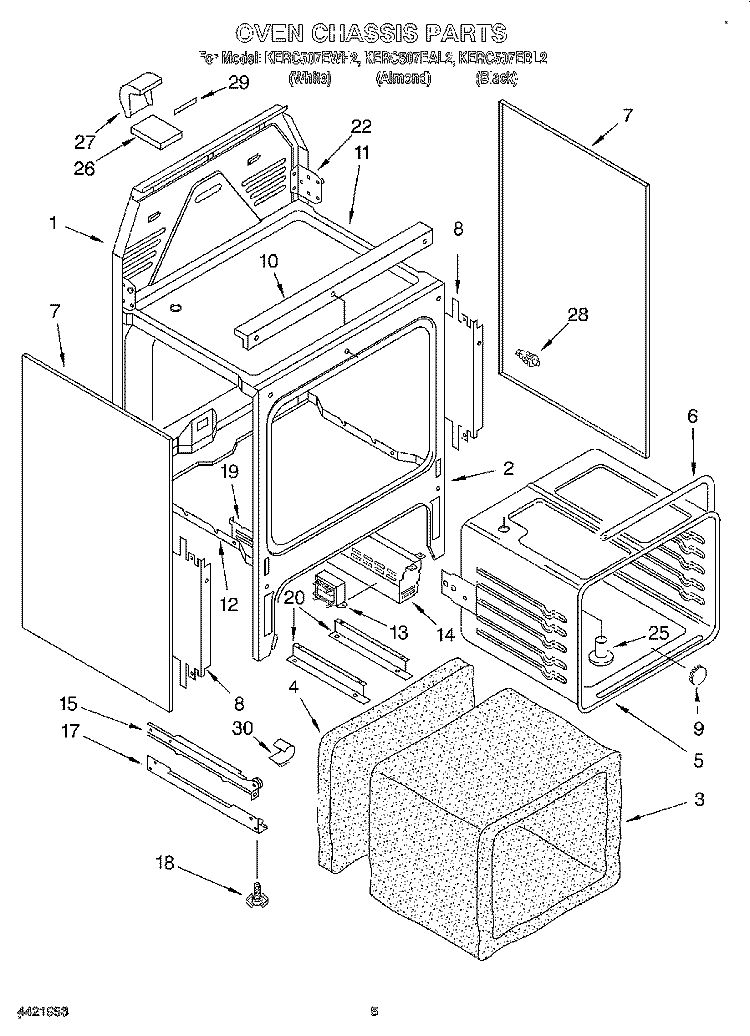 OVEN CHASSIS Diagram and Parts List for KERC507EAL2  KitchenAid Range
