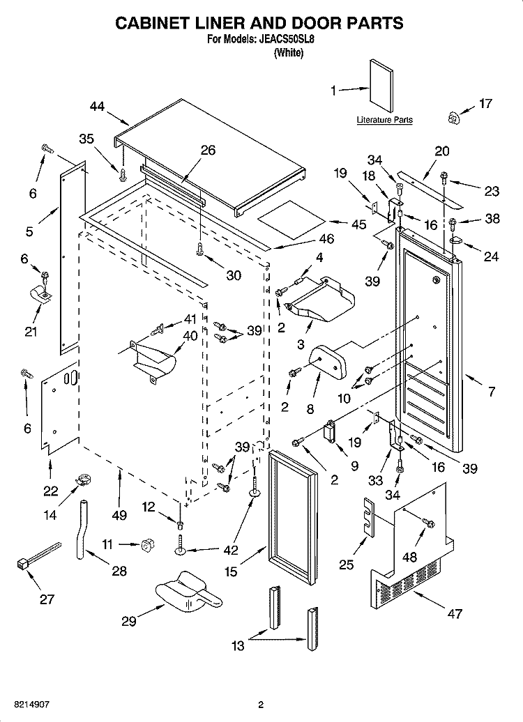 CABINET LINER AND DOOR PARTS Diagram and Parts List for JEACS50SL8  Whirlpool Ice Maker