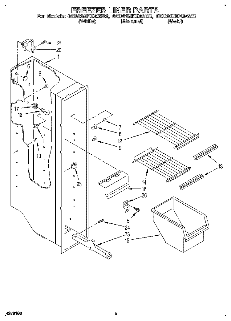 FREEZER LINER Diagram and Parts List for 8ED20ZKXAN02  Whirlpool Refrigerator