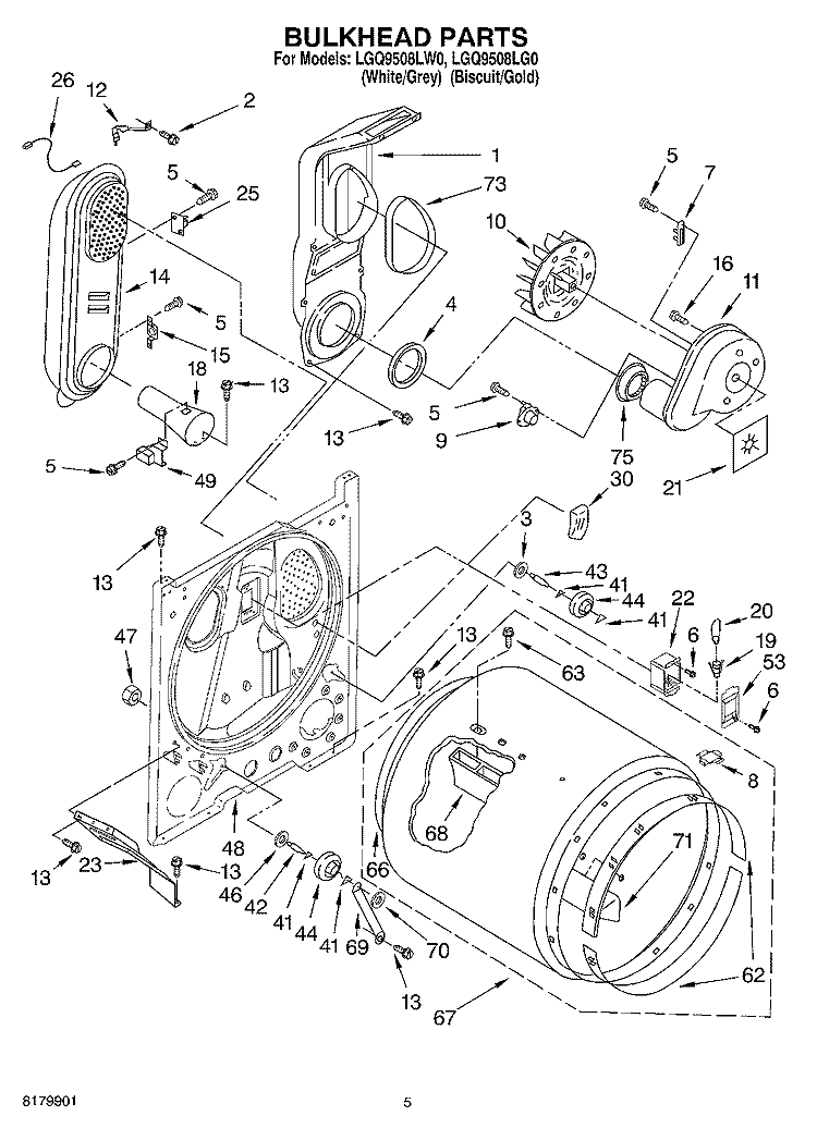 BULKHEAD Diagram and Parts List for LGQ9508LW0  Whirlpool Dryer