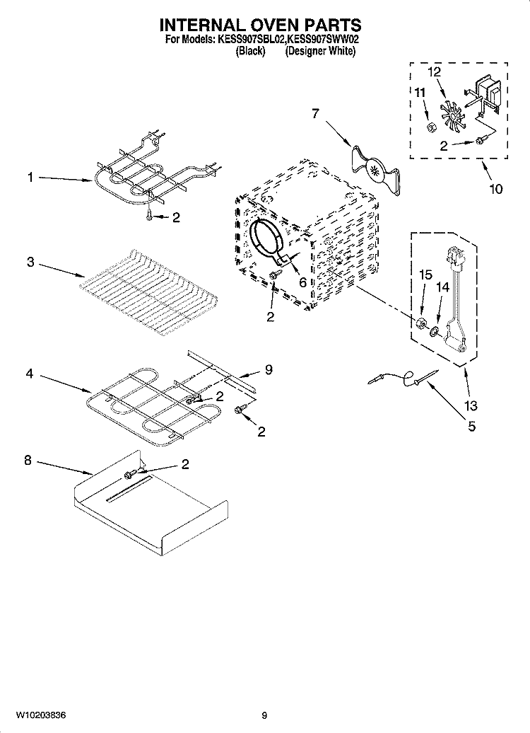 INTERNAL OVEN PARTS Diagram and Parts List for KESS907SBL02  KitchenAid Range