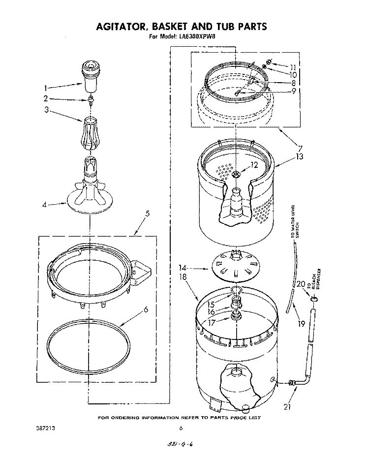 AGITATOR, BASKET AND TUB Diagram and Parts List for LA6300XPW0  Whirlpool Washer