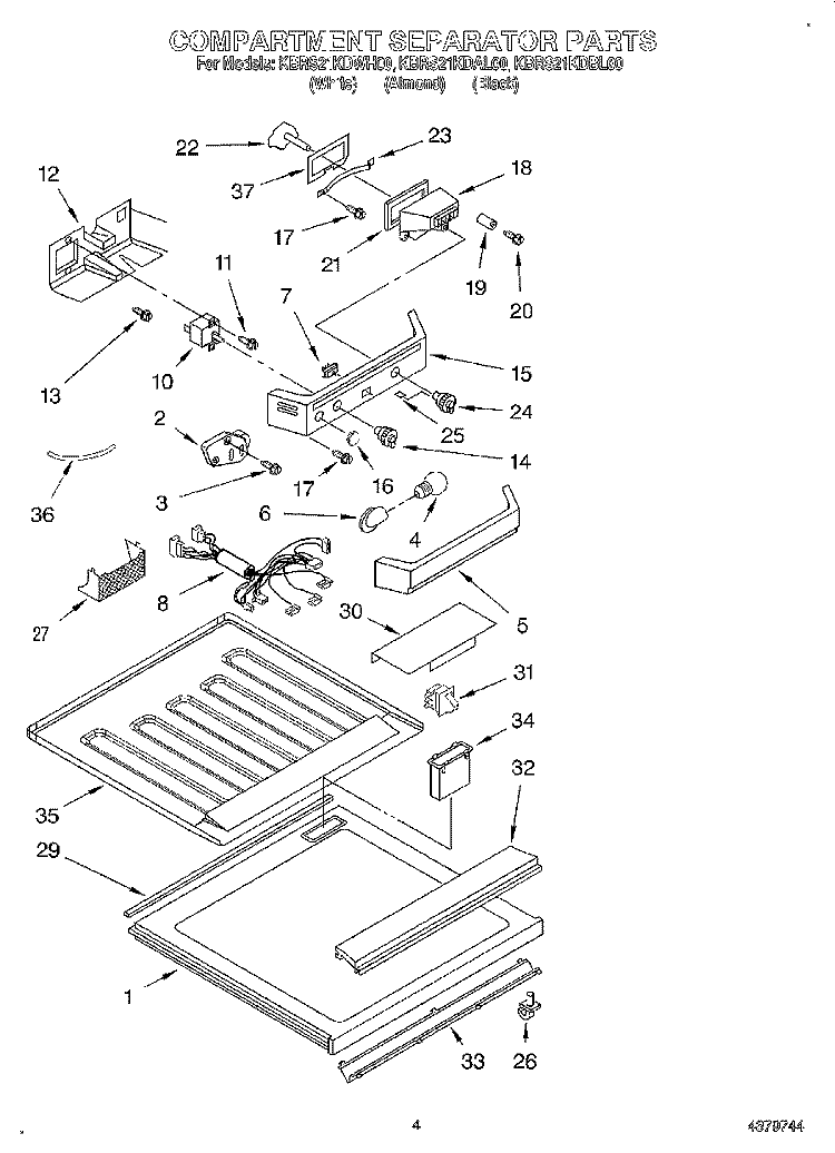 COMPARTMENT SEPARATOR Diagram and Parts List for KBRS21KDBL00  KitchenAid Refrigerator