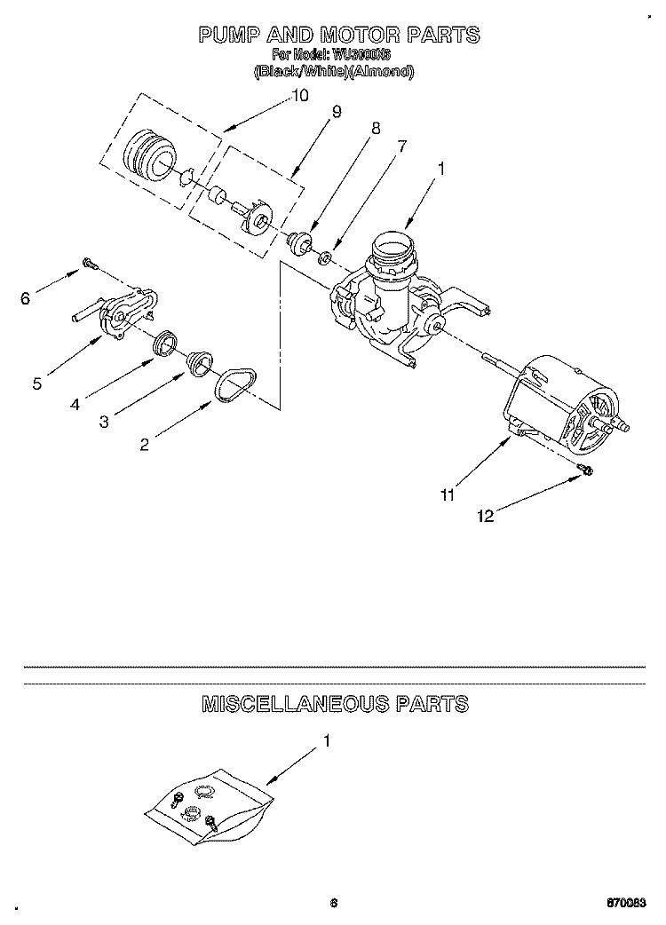 PUMP AND MOTOR, MISCELLANEOUS Diagram and Parts List for WU3000X6  Roper Dishwasher