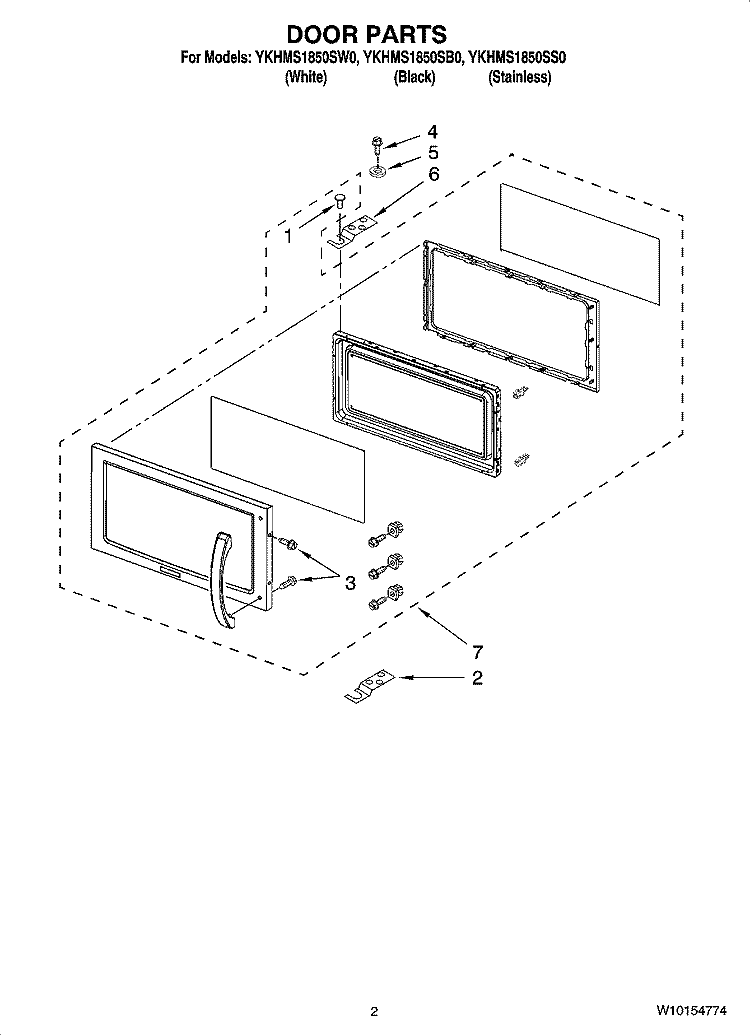 DOOR PARTS Diagram and Parts List for YKHMS1850SS0  KitchenAid Microwave