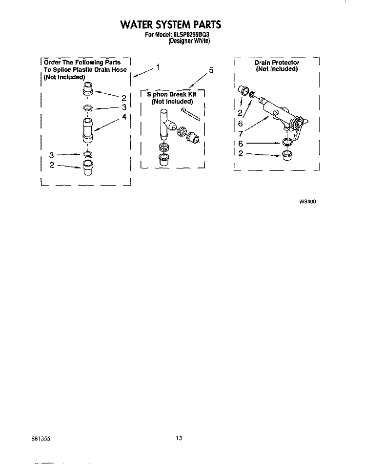 WATER SYSTEM Diagram and Parts List for 6LSP8255BQ3  Whirlpool Washer
