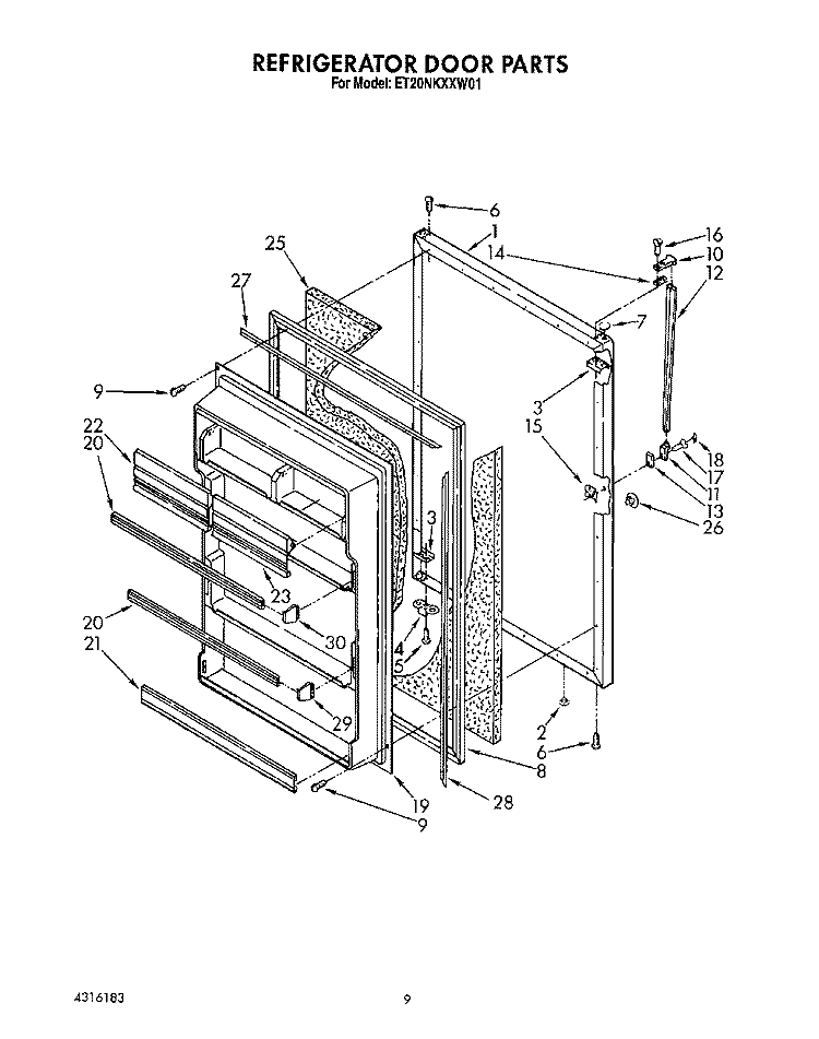 REFRIGERATOR DOOR, LIT/OPTIONAL Diagram and Parts List for ET20NKXXF01  Whirlpool Refrigerator