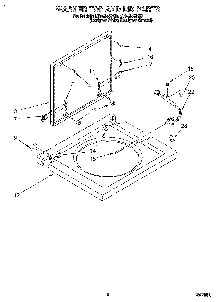 WASHER TOP AND LID Diagram and Parts List for LTG5243DQ0  Whirlpool Washer Dryer Combo