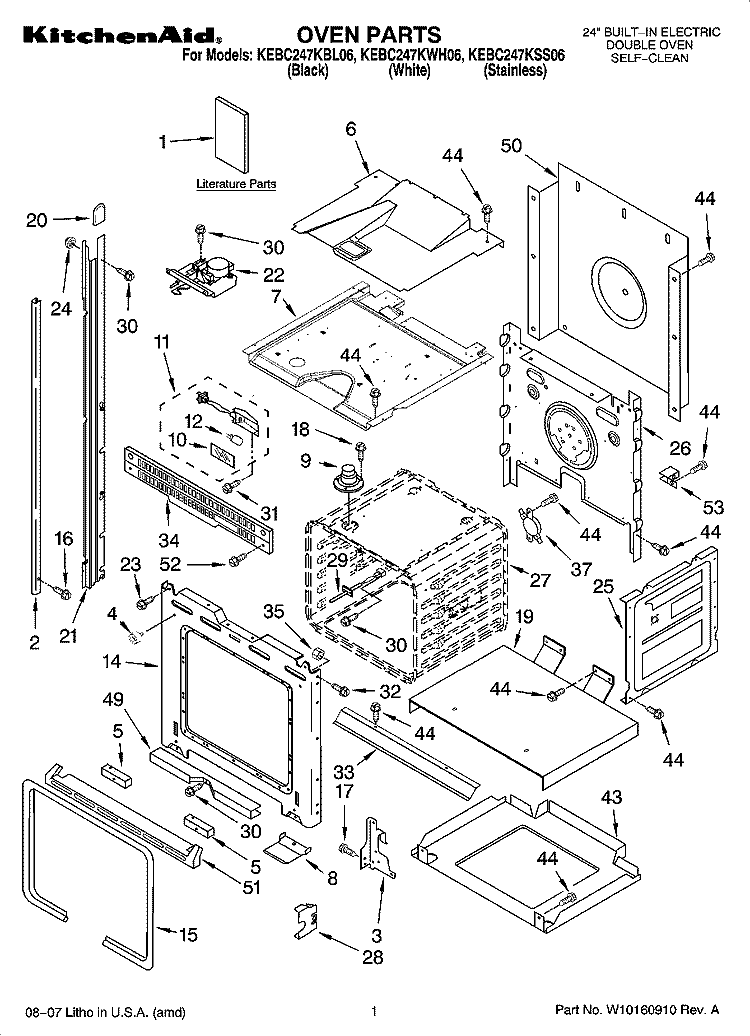 OVEN PARTS Diagram and Parts List for KEBC247KBL06  KitchenAid Wall Oven