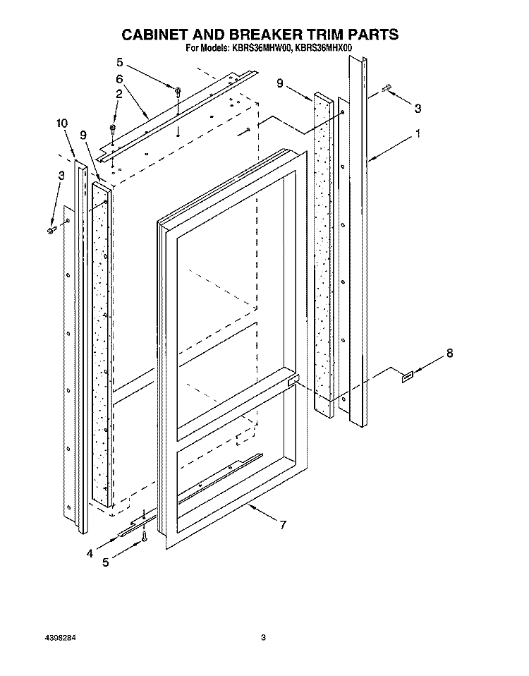CABINET AND BREAKER TRIM Diagram and Parts List for KBRS36MHW00  KitchenAid Refrigerator