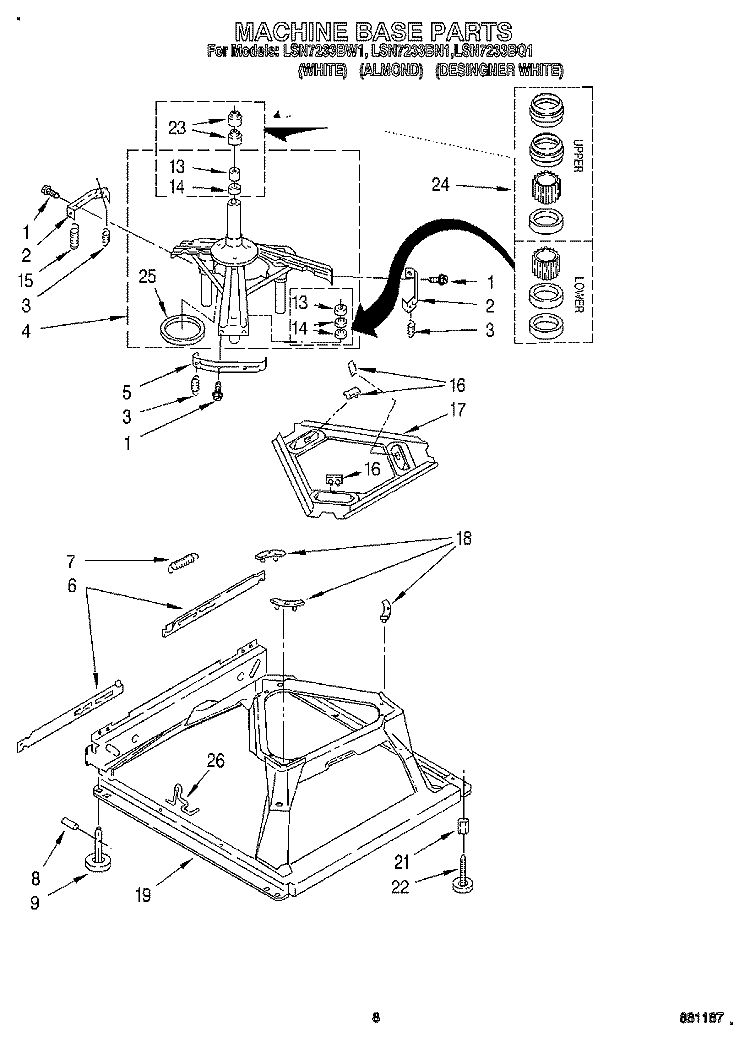 MACHINE BASE Diagram and Parts List for LSN7233BW1  Whirlpool Washer