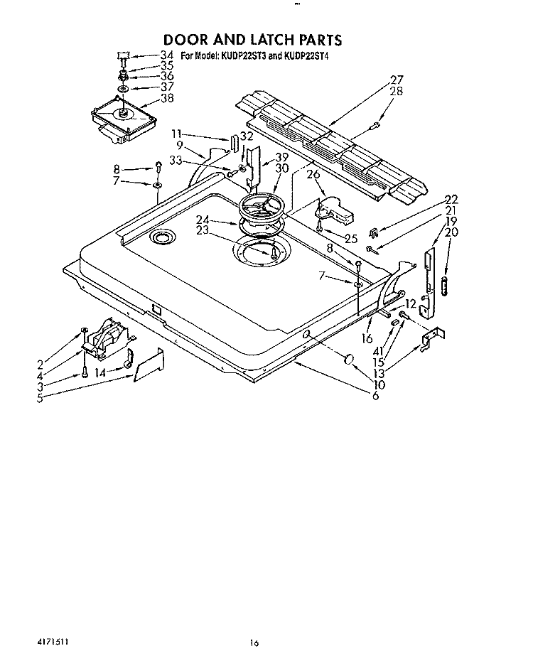 DOOR AND LATCH Diagram and Parts List for KUDP22ST4  KitchenAid Dishwasher
