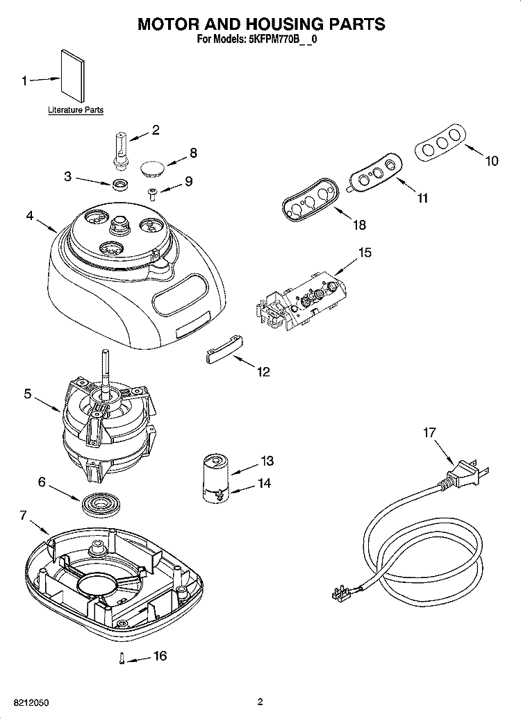 MOTOR AND HOUSING PARTS Diagram and Parts List for 5KFPM770BOB0  KitchenAid Food Processor