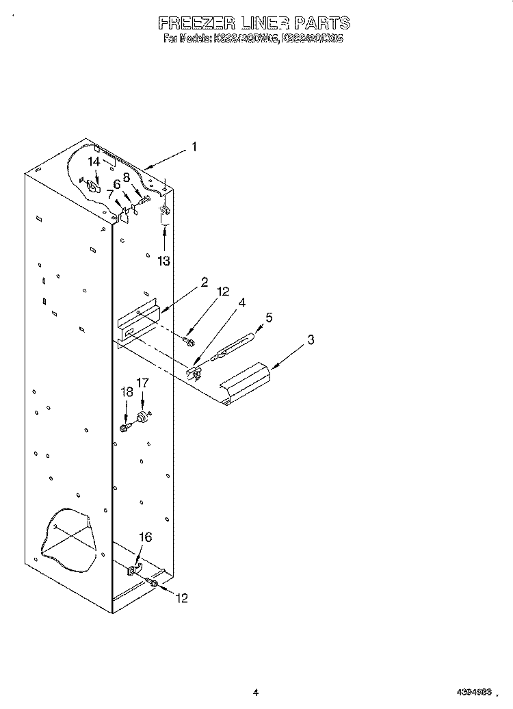 FREEZER LINER Diagram and Parts List for KSSS42QDX05  KitchenAid Refrigerator
