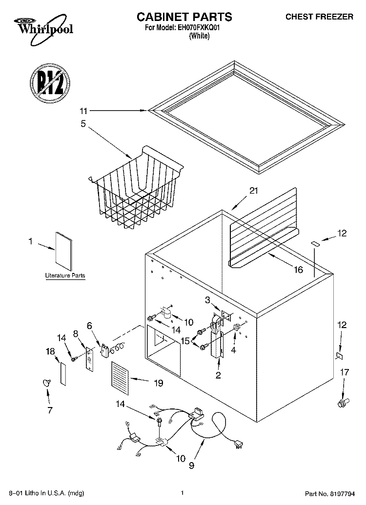 SECTION Diagram and Parts List for EH070FXKQ01  Whirlpool Freezer