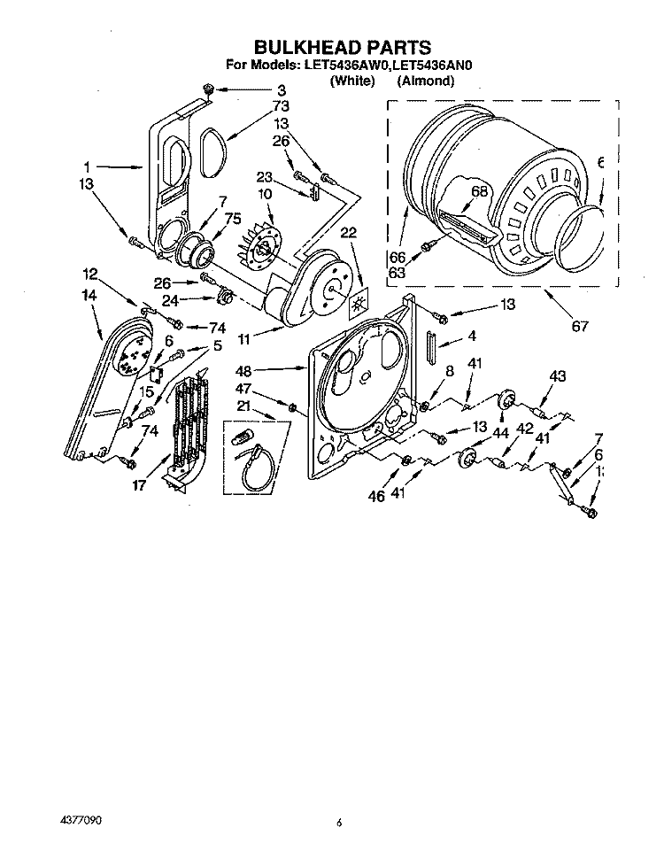 SECTION Diagram and Parts List for LET5436AW0  Whirlpool Dryer