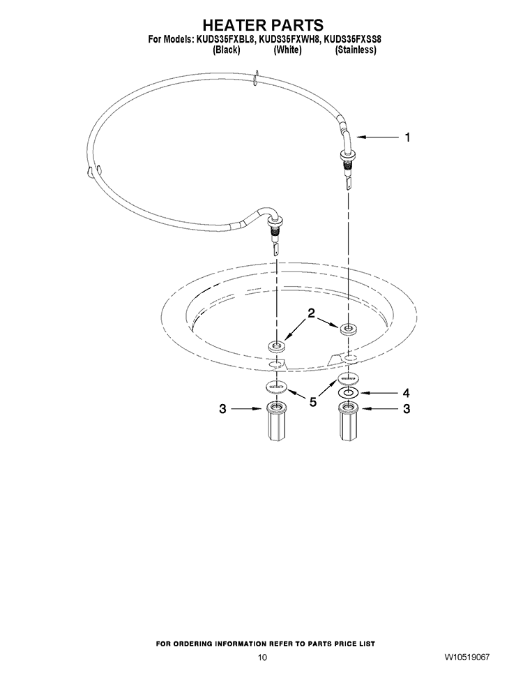 HEATER PARTS Diagram and Parts List for KUDS35FXSS8  KitchenAid Dishwasher