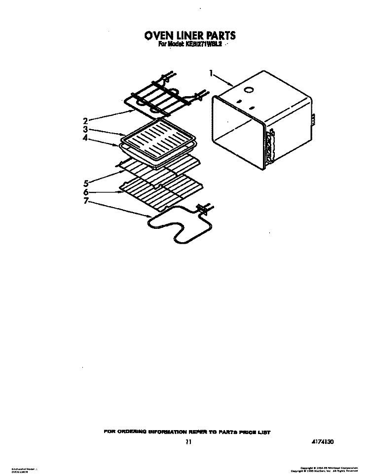 OVEN LINER Diagram and Parts List for KEBI271WBL2  KitchenAid Wall Oven