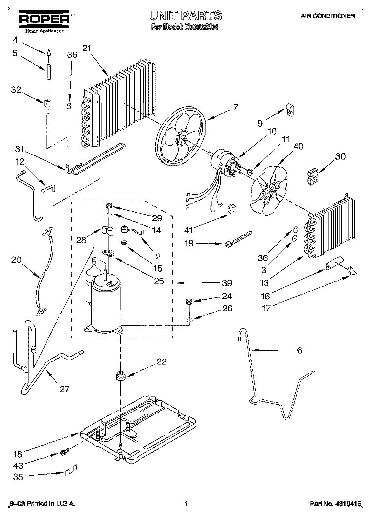 UNIT, LITERATURE Diagram and Parts List for X05002X04  KitchenAid Air Conditioner