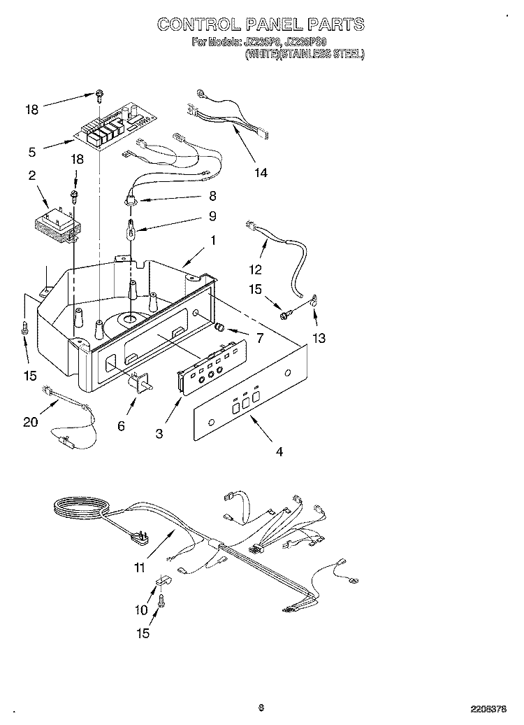 CONTROL PANEL Diagram and Parts List for JZ235P0  Whirlpool Ice Maker