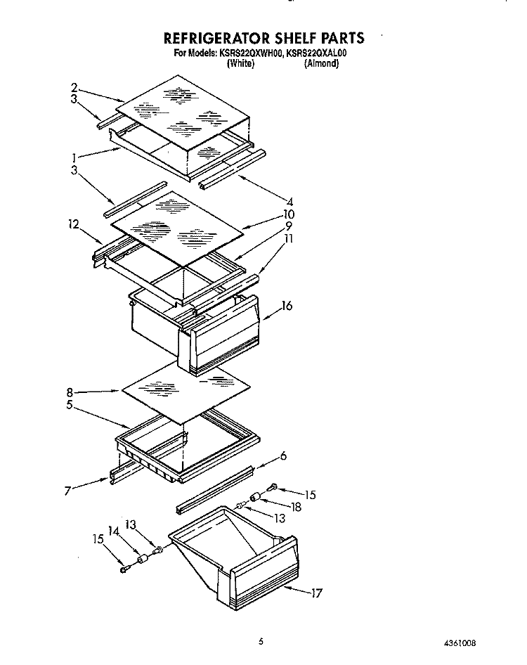 REFRIGERATOR SHELF Diagram and Parts List for KSRS22QXWH00  KitchenAid Refrigerator