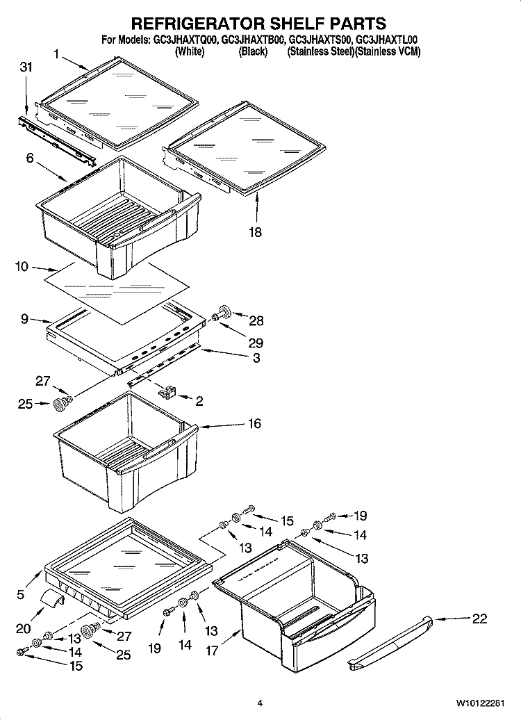 REFRIGERATOR SHELF PARTS Diagram and Parts List for GC3JHAXTL00  Whirlpool Refrigerator