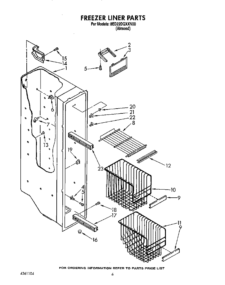 FREEZER LINER Diagram and Parts List for 8ED22DQXXN00  Whirlpool Refrigerator