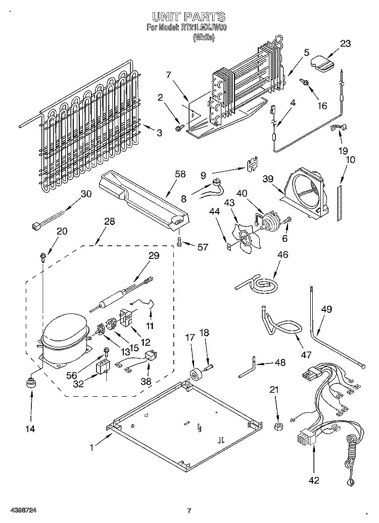 UNIT Diagram and Parts List for RT21LMXJW00  Roper Refrigerator