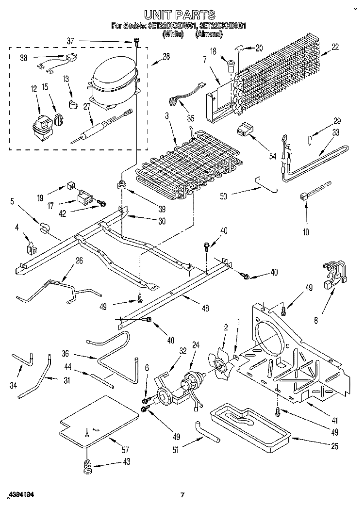 UNIT Diagram and Parts List for 3ET22DKXDN01  Whirlpool Refrigerator