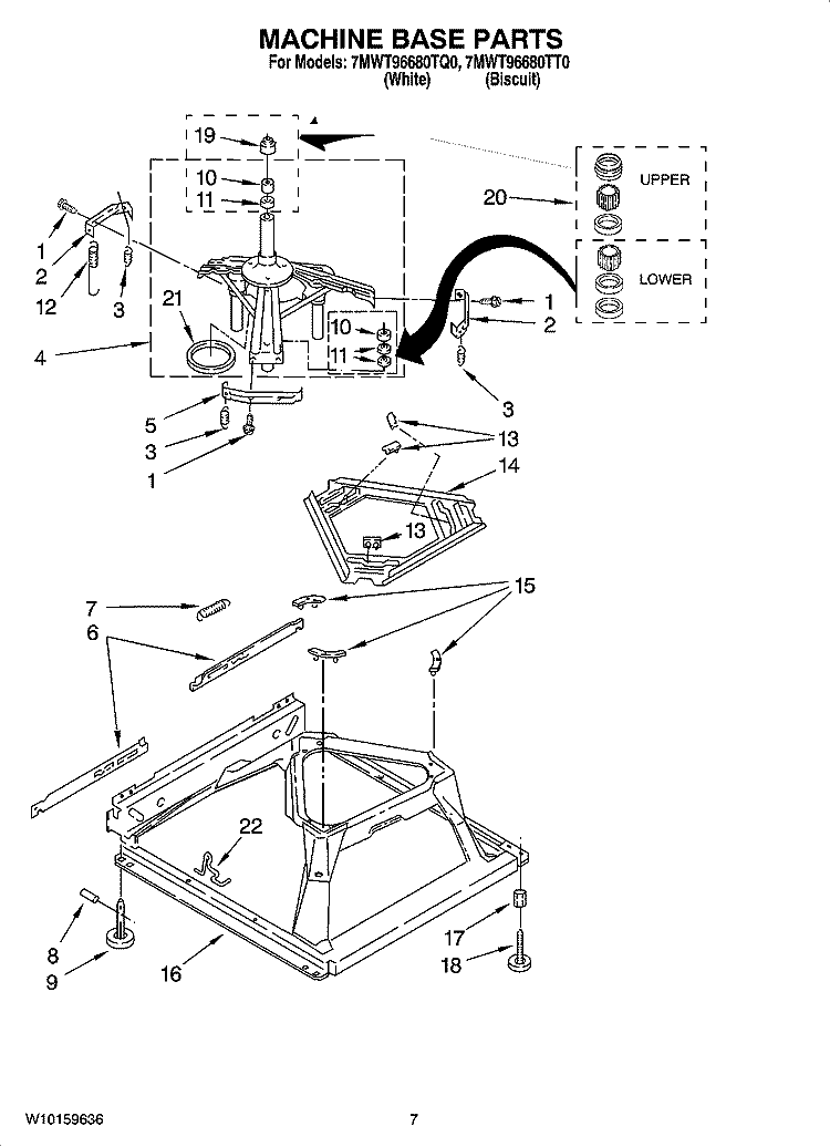 MACHINE BASE PARTS Diagram and Parts List for 7MWT96680TT0  Whirlpool Washer