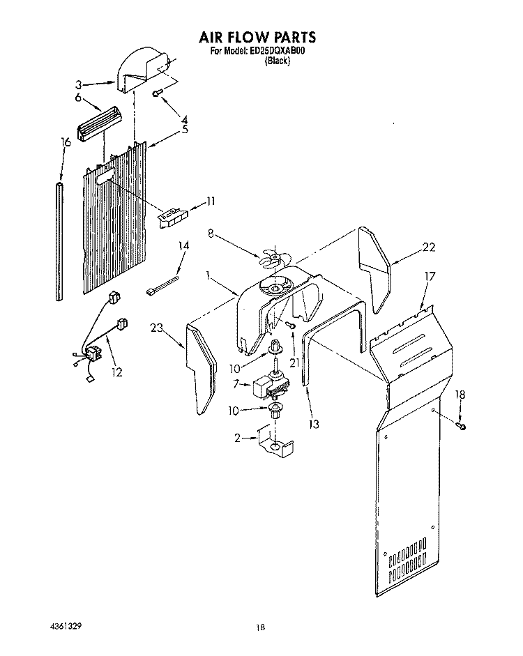 AIR FLOW Diagram and Parts List for ED25DQXAB00  Whirlpool Refrigerator